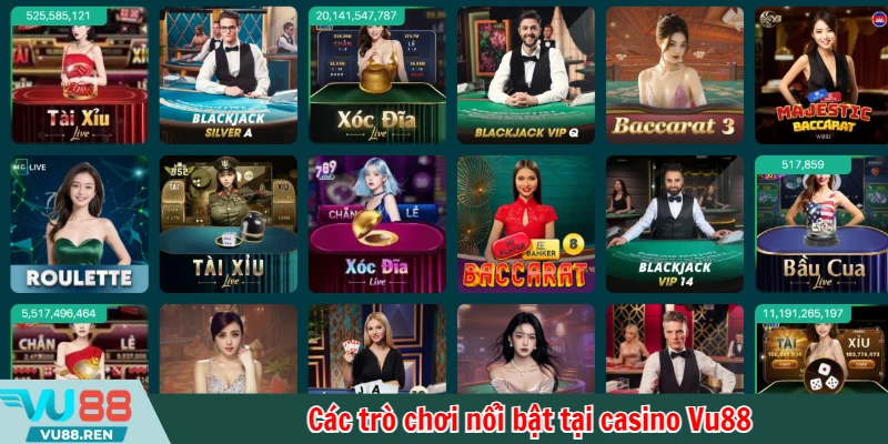 Các trò chơi nổi bật tại casino Vu88