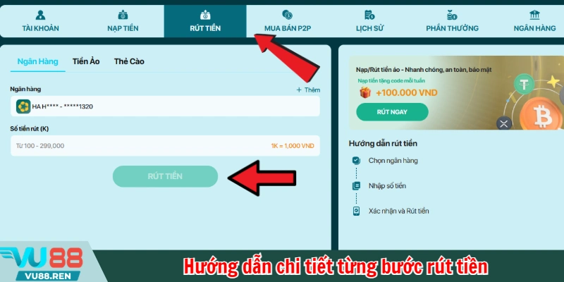 Hướng dẫn chi tiết từng bước rút tiền