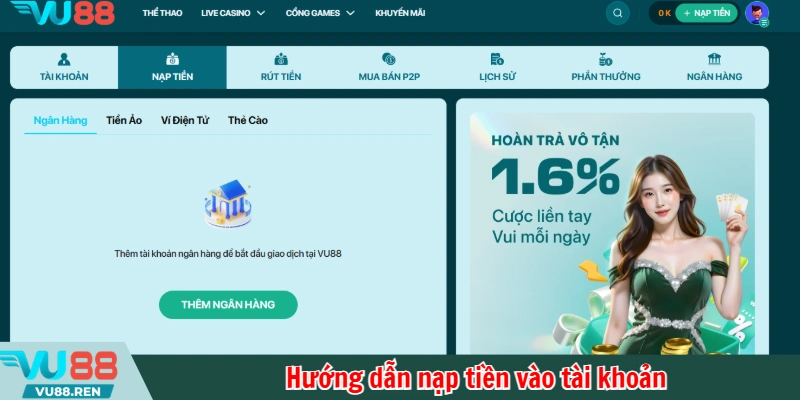Hướng dẫn nạp tiền vào tài khoản
