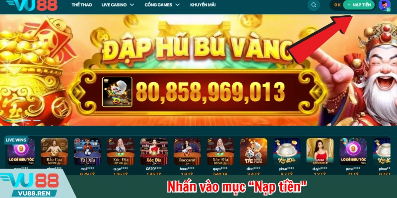 Nhấn vào mục “Nạp tiền"